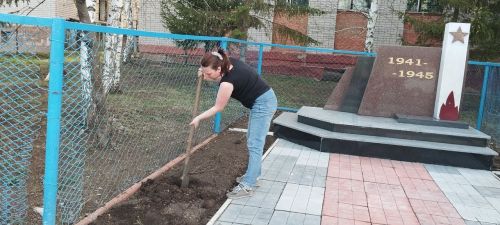 Сотрудники библиотек в Лениногорского района посадили цветы и кустарники возле обелиска