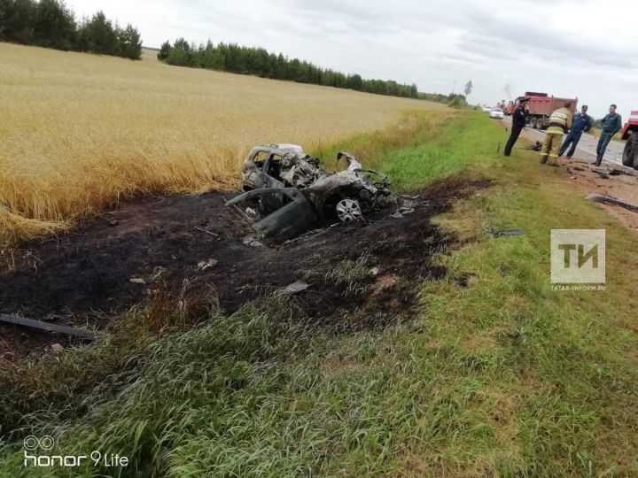 Заживо сгорел водитель легковушки после столкновения с грузовиком в Татарстане