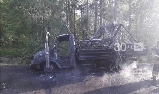 Грузовая «ГАЗель» выгорела дотла на трассе в Альметьевском районе РТ