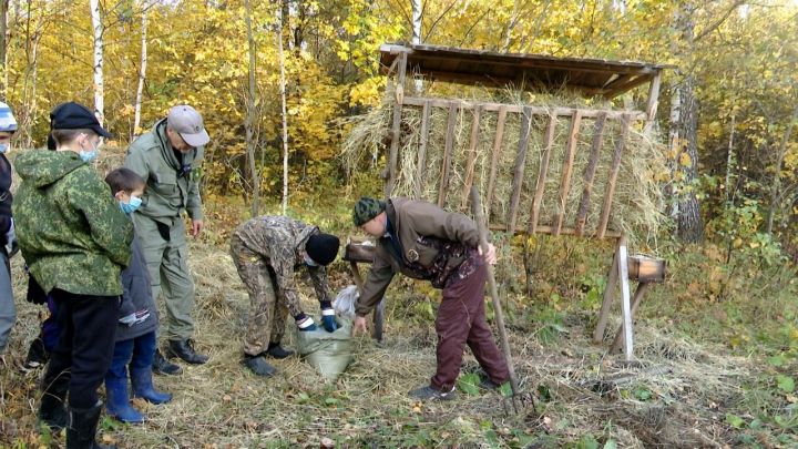 Лениногорские охотники на сезонный прикорм диких парнокопытных пригласили с собой школьников.