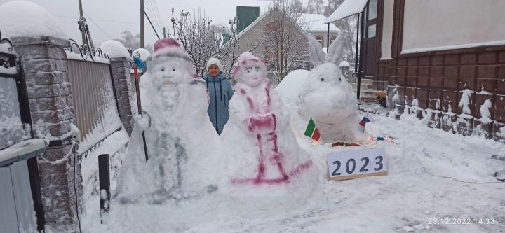 Традиционные персонажи Нового года - Дед Мороз и Снегурочка появились перед домом Халила и Сарии Багаутдиновых из Лениногорска