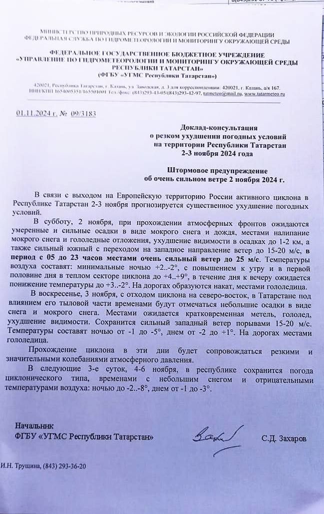 В Татарстане объявлено штормовое предупреждение из-за сильного ветра с мокрым снегом