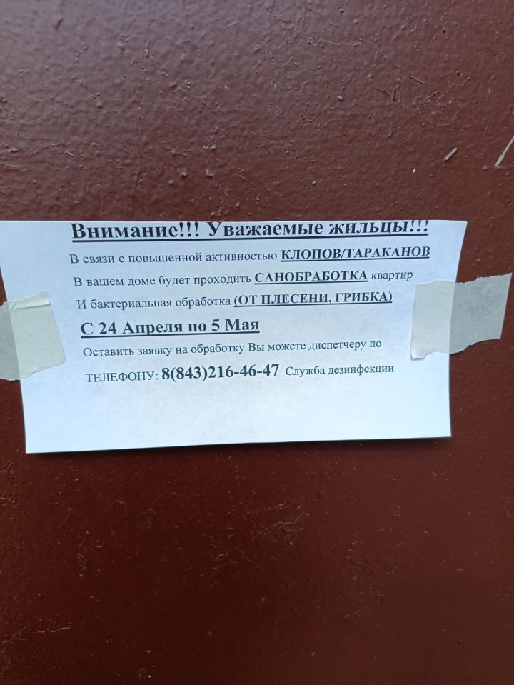 На подъездах домов Лениногорска мошенники повесили фальшивые объявления о санобработке квартир